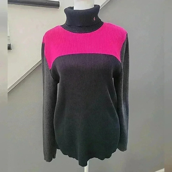 Women’s Lauren Ralph Lauren Color Block Size Large Turtleneck Sweater Comfy Fall - Picture 1 of 5
